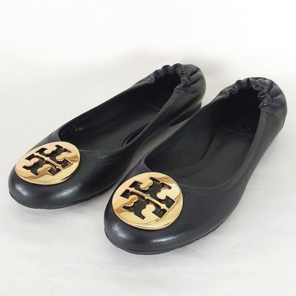 Tory Burch Shoes - Tory Burch Minnie Leather Travel Ballet Flat Ruched Elasticated Heel Slip-on 5.5